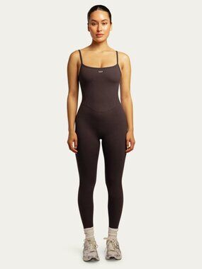 437 Curve Espresso Brown Cloud Jersey One Piece Jumpsuit, Size S